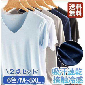 インナーシャツ Vネック 2点セット 半袖 Tシャツ 肌着 速乾 通気 シームレス ひんやり 涼しい 吸汗速乾 接触冷感 送料無料 春夏 抗菌 防