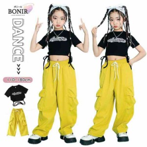 キッズ ダンス 衣装 チア キッズ チアガール ヒップホップ ヘソ出し jazz セットアップ 女の子 tシャツ キッズダンス衣装 黒tシャツ ジャ