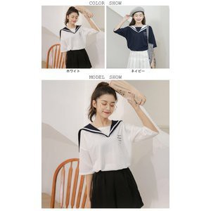 シャツ レディース セーラー服 半袖 カットソー マリンセーラー 半袖Tシャツ 女性用 夏物 トップス 爽やか 薄手 ゆったり