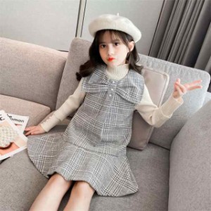 子供服 女の子 セットアップ ワンピース トップス 2点セット 韓国子供服 キッズワンピース 長袖 春服 子ども服 蝶結び おしゃれ