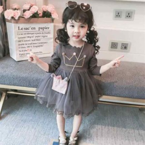 【バッグ付き】子供ワンピース 女の子ワンピース キッズワンピース フリルワンピース 子供ドレス 発表会 チュールワンピース レース 長