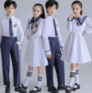 子供服 キッズ 幼稚園 小学生 マリン風 学園服 制服 女の子 長袖 マリン風 セーラー ワンピース 男の子 シャツスーツセット 長ズボン 発