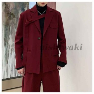 メンズ スーツセット カラースーツ パンツ 長袖 ジャケット ビックサイズ オーバーサイズ 赤い セットアップ ルーズ 韓国