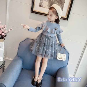 子供服 ワンピース 長袖 春秋 女の子 キッズワンピース レースワンピース 花飾り チュニック 子供ドレス お姫様 ジュニア ベビー服 おし