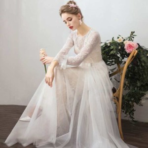 ウェディングドレス 大きいサイズ ウェディングドレス 袖あり 長袖 ウェディングドレス 白 二次会 花嫁 刺繍 レース ベールスカート
