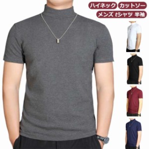 【送料無料】 ハイネック カットソー メンズ tシャツ Tシャツ ゆったり 無地tシャツ 襟高さ4-5cm ハイネックtシャツ ティー