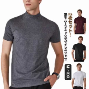 2枚組 無地 Tシャツ 2枚組 Tシャツ Tシャツ お兄系 春 ハイネック ストリート系 リゾート メンズ 大人 ハーフネック 服 秋 ト