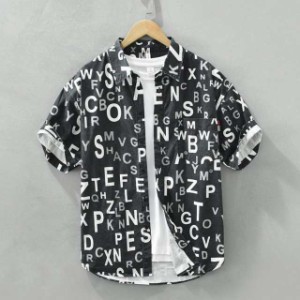 シャツ シャツ カジュアルシャツ トップス 100%綿 総柄 英字プリント 服 メンズ ファッション