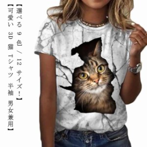 3D 猫 おもしろ Tシャツ パロディ 半袖 猫 ねこ キャット にゃんこ グラフィック Tシャツ ネコ メンズ レディース デザインTシャツ ネタ