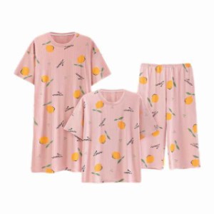 部屋着 レディース 上下セット パジャマ コットン 半袖 Tシャツ 七分丈パンツ 無地 夏 ヨガ服 女性 ルームウェア 便利服 シンプル 寝巻き