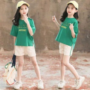 セットアップ 女の子 夏服 Tシャツ+パンツ Tシャツ オシャレ 子ども服 キッズ 上下セット 110-160cm