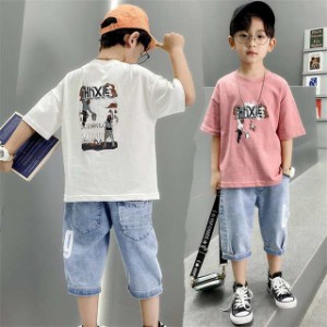 夏服 子供服男の子 セットアップ おしゃれ 半袖 tシャツ デニムパンツ 上下2点セット ファッション 通学 通園着 お出かけ 夏新作