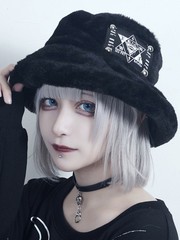 [APPAREL]/セックスポットリベンジ/END FAKE FUR バケットハット 黒×白 (F) ゴスロリ・パンク/SEX POT ReVeNGe