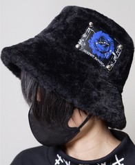 [APPAREL]/セックスポットリベンジ/DNA ROSE FAKE FUR バケットハット 黒×青パッチ (F) ゴスロリ・パンク/SEX POT ReVeNGe