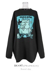 送料無料/[APPAREL]/ディオラート/プリント・ビッグ ロンT [ NECOLA オクスリ ] ブラック x ミント (F) ゴスロリ・パンク/Deorart