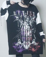 送料無料/[APPAREL]/セックスポットリベンジ/THREAD OF DEAD PUNKISH BIG カットソー 白+黒×白+紫-赤グラデ (F) ゴスロリ・パンク/SEX P