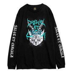 送料無料/[APPAREL]/リッスンフレーバー/魔界猫ロンT BLACK x BLUE (F) ゴスロリ・パンク/LISTEN FLAVOR