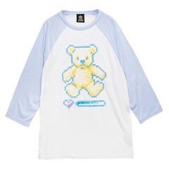 送料無料/[APPAREL]/リッスンフレーバー/8bitベア ラグラントップス(TR天竺) WHITE x L.BLUE (F) ゴスロリ・パンク/LISTEN FLAVOR