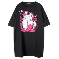 送料無料/[APPAREL]/ディオラート/オーバーサイズ・五分袖 プリントTシャツ [メンブレウサチャン] ブラック x ピンク (L) ゴスロリ・パン