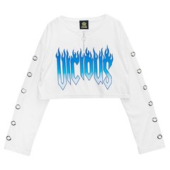 [APPAREL]/リッスンフレーバー/ヴィシャスファイヤー 袖ハトメショートトップス(TR天竺) WHITE (F) ゴスロリ・パンク/LISTEN FLAVOR