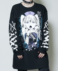 [APPAREL]/セックスポットリベンジ/妄想癖少女 BIG ロングスリーヴ カットソー 黒×白+青紫グラデ (F) ゴスロリ・パンク/SEX POT ReVeNGe