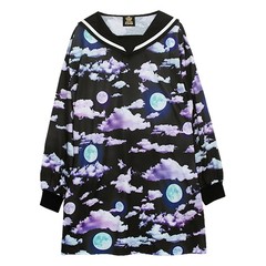 送料無料/[APPAREL]/リッスンフレーバー/夢見る月夜 総柄セーラーワンピ Night Sky (F) ゴスロリ・パンク/LISTEN FLAVOR