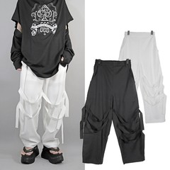 送料無料/[APPAREL]/ディオラート/ベルトディテール・ルーズ テーパードパンツ ホワイト (M) ゴスロリ・パンク/Deorart