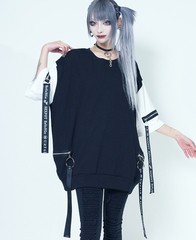 送料無料/[APPAREL]/セックスポットリベンジ/ZIP & LOGO BELT DESIGN ビッグ カットソー 白 + 黒 (F) ゴスロリ・パンク/SEX POT ReVeNGe