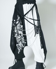 送料無料/[APPAREL]/セックスポットリベンジ/CUSTOM EYELETRING SKULL LOOSE Sarouel Pants 黒 + 白×白 (M) ゴスロリ・パンク/SEX POT R