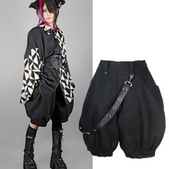 送料無料/[APPAREL]/ディオラート/ショート丈・ドロワーズパンツ[ベルト付・王子パンツ] ブラック x シルバー (M) ゴスロリ・パンク/Deor