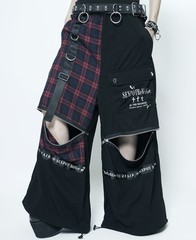 送料無料/[APPAREL]/セックスポットリベンジ/PUNKISH CHECK BICOLOR ワイドパンツ 黒 + 赤チェック (M) ゴスロリ・パンク/SEX POT ReVeNG