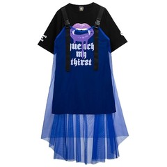 送料無料/[APPAREL]/リッスンフレーバー/ヴァンパイア シースルーワンピ(天竺) BLACK x BLUE (F) ゴスロリ・パンク/LISTEN FLAVOR