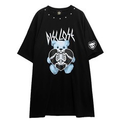 送料無料/[APPAREL]/リッスンフレーバー/スケルトンベア スタッズビッグTシャツ BLACK (F) ゴスロリ・パンク/LISTEN FLAVOR