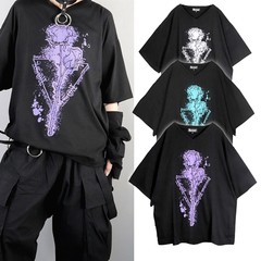 [APPAREL]/ディオラート/Vネック オーバーサイズ・プリントTシャツ ブラック x パープル (M) ゴスロリ・パンク/Deorart