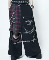 送料無料/[APPAREL]/セックスポットリベンジ/CUSTOM PUNKISH CHECK BICOLOR ワイドパンツ 黒 + 赤チェック (M) ゴスロリ・パンク/SEX POT