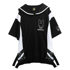 送料無料/[APPAREL]/リッスンフレーバー/メルティうさぎ セーラージャージ プルオーバー ブラック (F) ゴスロリ・パンク/LISTEN FLAVOR