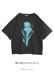 [APPAREL]/ディオラート/Vネック オーバーサイズ・プリントTシャツ ブラック x ミント (M) ゴスロリ・パンク/Deorart