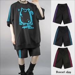 送料無料/[APPAREL]/ディオラート/サイドライン・ジャージ ハーフパンツ ブラック x ターコイズ (M) ゴスロリ・パンク/Deorart