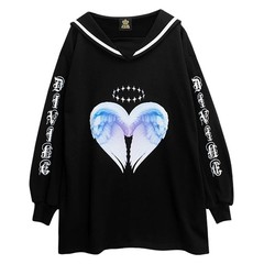 送料無料/[APPAREL]/リッスンフレーバー/天使のハート セーラーワンピ(裏毛) BLACK (F) ゴスロリ・パンク/LISTEN FLAVOR