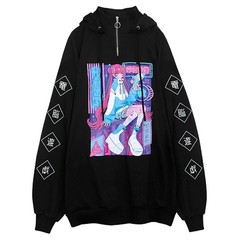 送料無料/[APPAREL]/リッスンフレーバー/A.YAMI x LISTEN FLAVOR コラボスタンドネックハーフジップパーカー BLACK (F) ゴスロリ・パンク