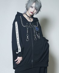 送料無料/[APPAREL]/セックスポットリベンジ/CUSTOM LINE SLEEVE BIG ZIP パーカ 黒+白ライン x 黒 (F) ゴスロリ・パンク/SEX POT ReVeNG