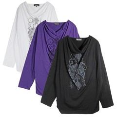 送料無料/[APPAREL]/ディオラート/ドレープネック・プリント 長袖カットソー ブラック (M) ゴスロリ・パンク/Deorart