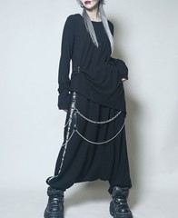 送料無料/[APPAREL]/セックスポットリベンジ/CUSTOM SIDE LINE LOOSE サルエル パンツ 黒+黒ライン x 白 (F) ゴスロリ・パンク/SEX POT R