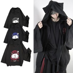 送料無料/[APPAREL]/ディオラート/[ネコ耳] [着物袖] オーバーサイズ・ バックプリント振袖ジップパーカー [ maroneko ] ブラック x レッ