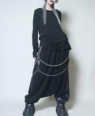 送料無料/[APPAREL]/セックスポットリベンジ/CUSTOM SIDE LINE LOOSE サルエル パンツ 黒+黒ライン x 紫 (F) ゴスロリ・パンク/SEX POT R