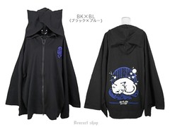 送料無料/[APPAREL]/ディオラート/[ネコ耳] [着物袖] オーバーサイズ・ バックプリント振袖ジップパーカー [ maroneko ] ブラック x ブル