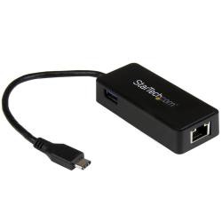 【新品/取寄品/代引不可】USB Type-C有線LANアダプタ ギガビット対応 USB 3.0ポート付き ブラック US1GC