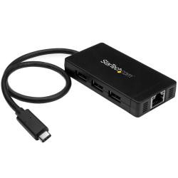 【新品/取寄品/代引不可】3ポートUSB 3.0 (5Gbps) ハブ USB Type-C接続 GbE対応 ACアダプタ付属 