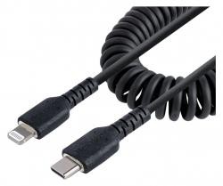 【新品/取寄品/代引不可】高耐久Lightning-USB-Cケーブル 1m コイル(伸縮)型/ブラック/アラミド繊維補強/MF