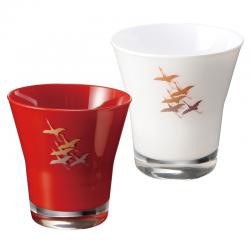 【新品/取寄品】【特選商品】ぬりもんde Verre フリーグラス紅白ペア 蒔絵 千羽鶴 0770025